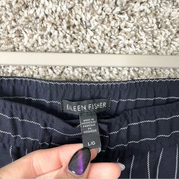 Eileen Fisher Pants Women’s Large Navy & White Pinstripe Pull On Wide Leg Crop - Picture 5 of 10